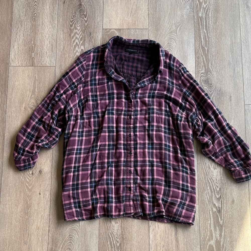 Lane Bryant Purple and Black Checkered Shirt